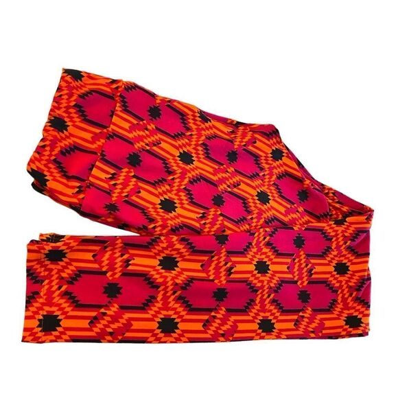 1457 LuLaRoe Leggings Size OS Pink And Orange Abstract Zigzag Print New - Picture 1 of 4